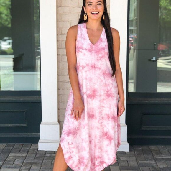 Z Supply Reverie Dress- Zephyr Pink Tie Dye Midi Dresss - Picture 1 of 13